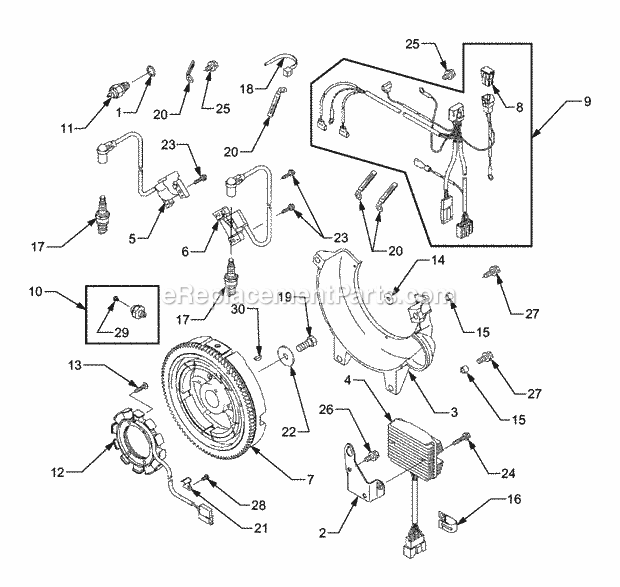 Electrical Diagram and Parts List for 5254E 54AE542-710, 54BE542-710, 54CE542-710 Cub Cadet Lawn Tractor